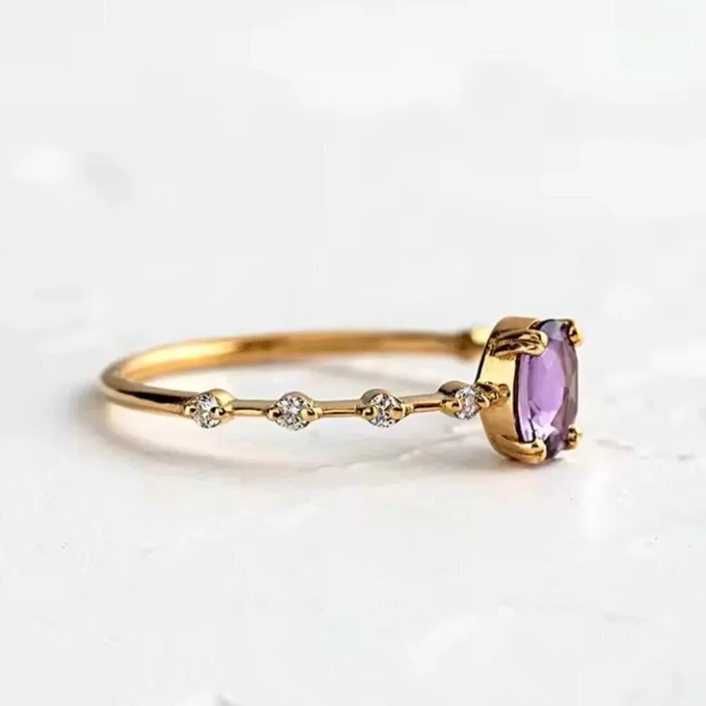 NEW Purple Stone Ring Sz 7 18K Gold Plated CZ Dainty Delicate Wedding Fairy